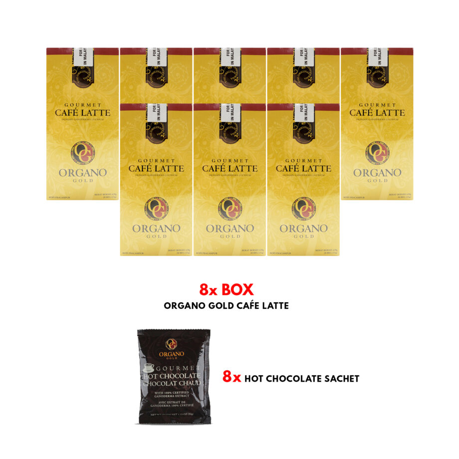 Organo Gold Cafe Latte Gourmet 8 boxes FREE 8 sachets Organo Gold Hot Chocolate